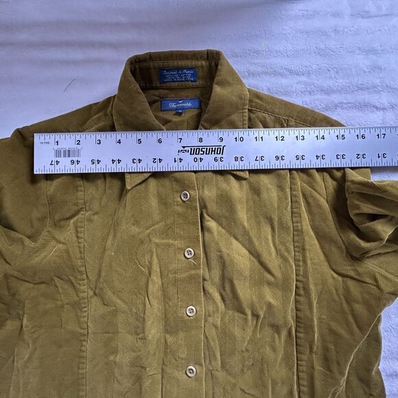 Faconnable Womens Corduroy Button-Up Shirt Medium Olive Long Sleeve Lightweight - Picture 5 of 9